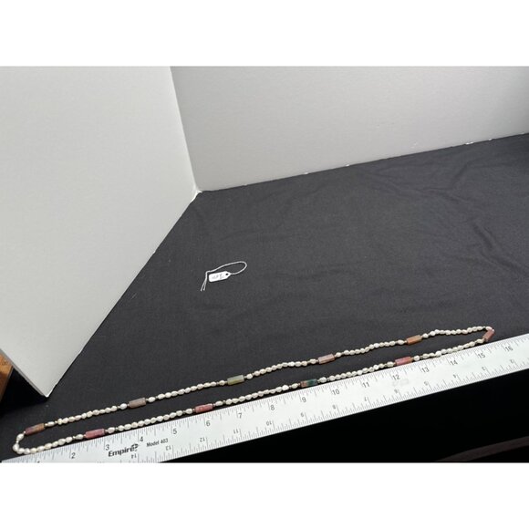 Long Multicolor Quartz & Freshwater Pearl Beaded Necklace 32 Inch - Picture 3 of 4